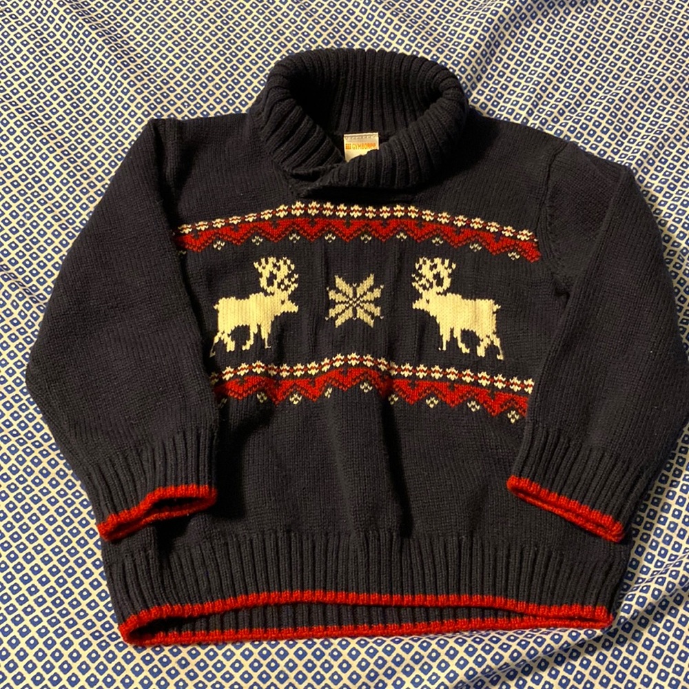 Holiday reindeer sweater gymboree 2T, navy blue, red and white .